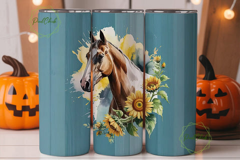 Rustic Horse & Sunflower 20oz Tumbler Sublimation PixelChick 
