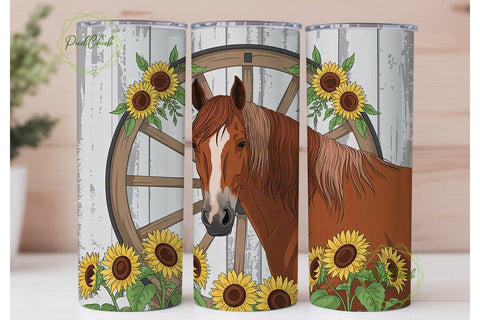 Rustic Horse & Sunflower 20oz Tumbler Sublimation PixelChick 