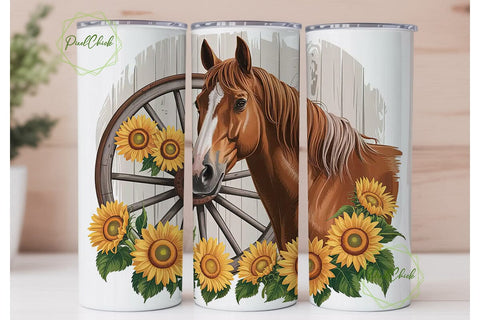 Rustic Horse & Sunflower 20oz Tumbler Sublimation PixelChick 