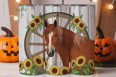 Rustic Horse & Sunflower 20oz Tumbler Sublimation PixelChick 
