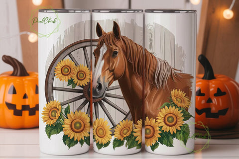 Rustic Horse & Sunflower 20oz Tumbler Sublimation PixelChick 