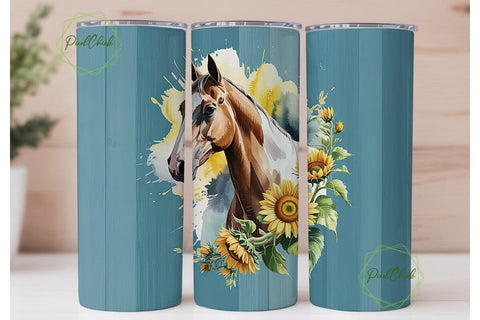 Rustic Horse & Sunflower 20oz Tumbler Sublimation PixelChick 