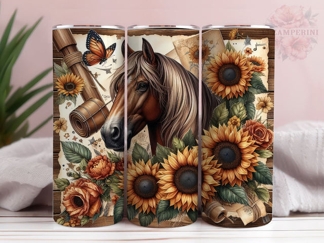 Rustic Horse With Sunflowers 20 oz Tumbler Wrap Sublimation Tumbler, Instant Digital Download PNG, Straight & Tapered Tumbler Wrap PNG Sublimation Li Zamperini 
