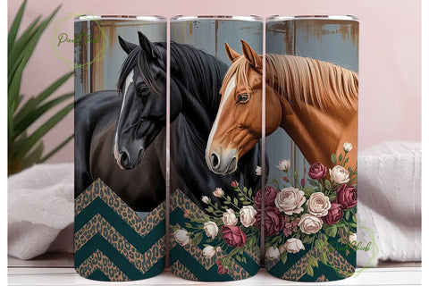Rustic Horses Floral 20oz Tumbler Wrap Sublimation PixelChick 