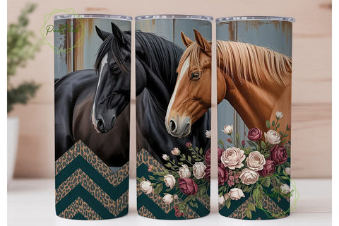 Rustic Horses Floral 20oz Tumbler Wrap Sublimation PixelChick 