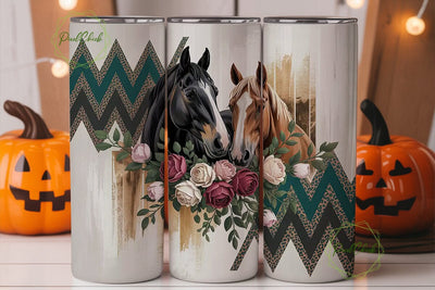 Rustic Horses Floral 20oz Tumbler Wrap Sublimation PixelChick 
