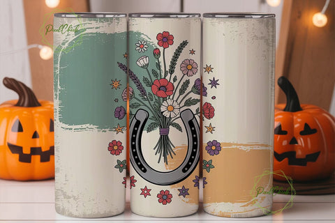 Rustic Horseshoe Floral Tumbler Wrap Sublimation PixelChick 