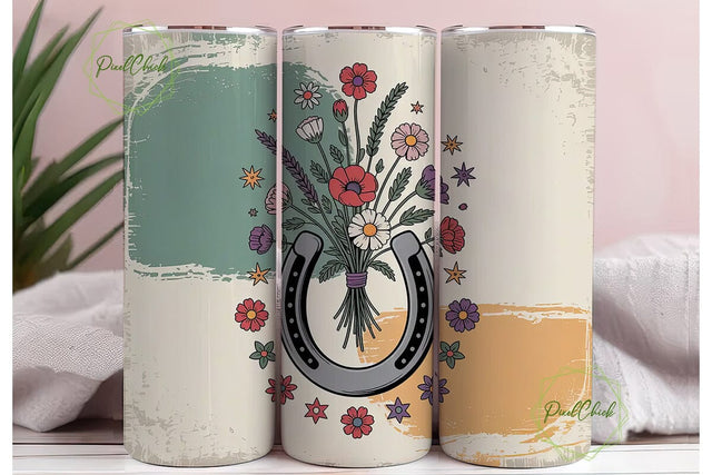 Rustic Horseshoe Floral Tumbler Wrap Sublimation PixelChick 
