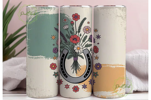 Rustic Horseshoe Floral Tumbler Wrap Sublimation PixelChick 