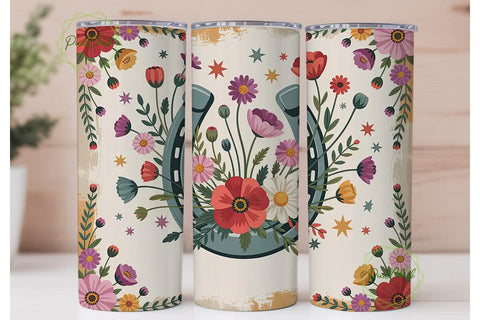Rustic Horseshoe Floral Tumbler Wrap Sublimation PixelChick 