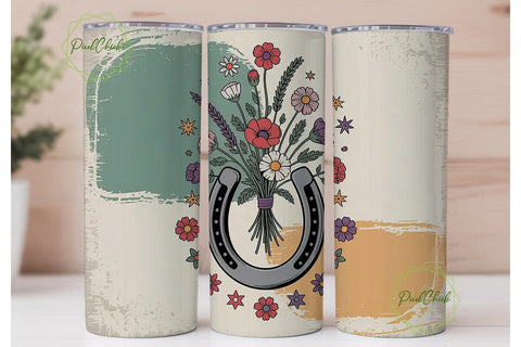 Rustic Horseshoe Floral Tumbler Wrap Sublimation PixelChick 