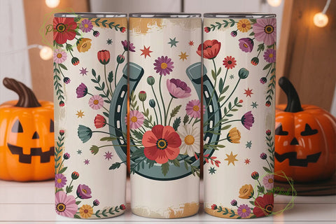 Rustic Horseshoe Floral Tumbler Wrap Sublimation PixelChick 