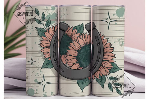 Rustic Horseshoe & Flowers Tumbler Wrap Sublimation sassyprint 