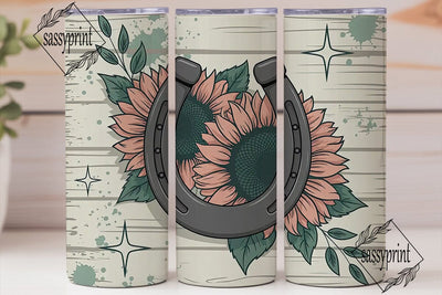 Rustic Horseshoe & Flowers Tumbler Wrap Sublimation sassyprint 