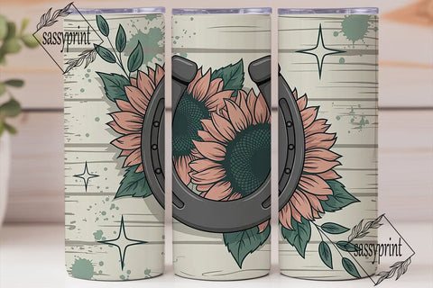 Rustic Horseshoe & Flowers Tumbler Wrap Sublimation sassyprint 