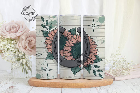 Rustic Horseshoe & Flowers Tumbler Wrap Sublimation sassyprint 