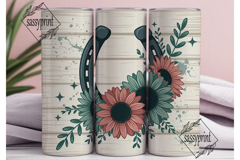 Rustic Horseshoe & Flowers Tumbler Wrap Sublimation sassyprint 