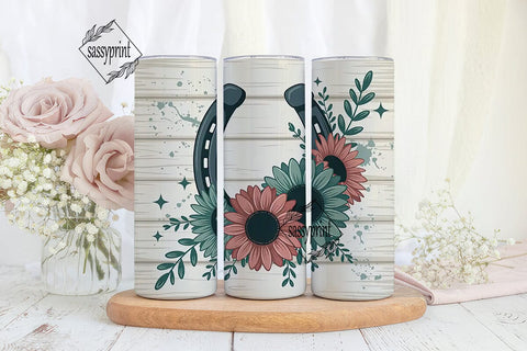 Rustic Horseshoe & Flowers Tumbler Wrap Sublimation sassyprint 