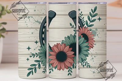 Rustic Horseshoe & Flowers Tumbler Wrap Sublimation sassyprint 