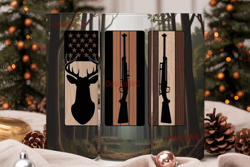 Rustic Hunting & Flag 20oz Tumbler Wrap Sublimation DesignSVG 