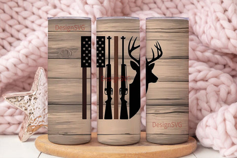 Rustic Hunting & Flag 20oz Tumbler Wrap Sublimation DesignSVG 