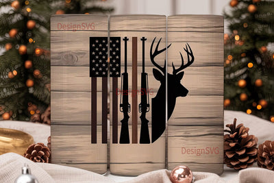 Rustic Hunting & Flag 20oz Tumbler Wrap Sublimation DesignSVG 