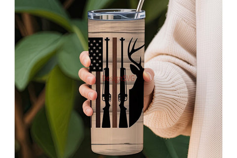 Rustic Hunting & Flag 20oz Tumbler Wrap Sublimation DesignSVG 