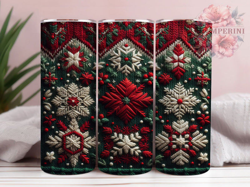 Rustic Knit Christmas Sweater Tumbler, Knit Texture Wrap, 20Oz Skinny Tumbler, Cozy Winter Sublimation, Holiday Embroidery Design, Rustic Sweater Pattern Tumbler, Festive Knit Wrap Sublimation Li Zamperini 