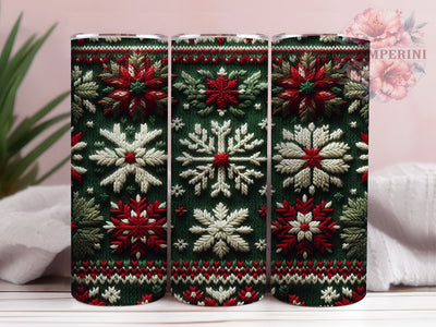 Rustic Knit Christmas Sweater Tumbler, Knit Texture Wrap, 20Oz Skinny Tumbler, Cozy Winter Sublimation, Holiday Embroidery Design, Rustic Sweater Pattern Tumbler, Festive Knit Wrap Sublimation Li Zamperini 