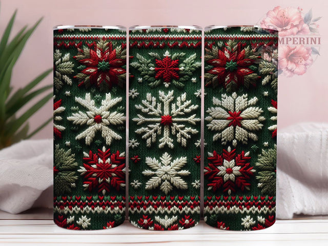 Rustic Knit Christmas Sweater Tumbler, Knit Texture Wrap, 20Oz Skinny Tumbler, Cozy Winter Sublimation, Holiday Embroidery Design, Rustic Sweater Pattern Tumbler, Festive Knit Wrap Sublimation Li Zamperini 
