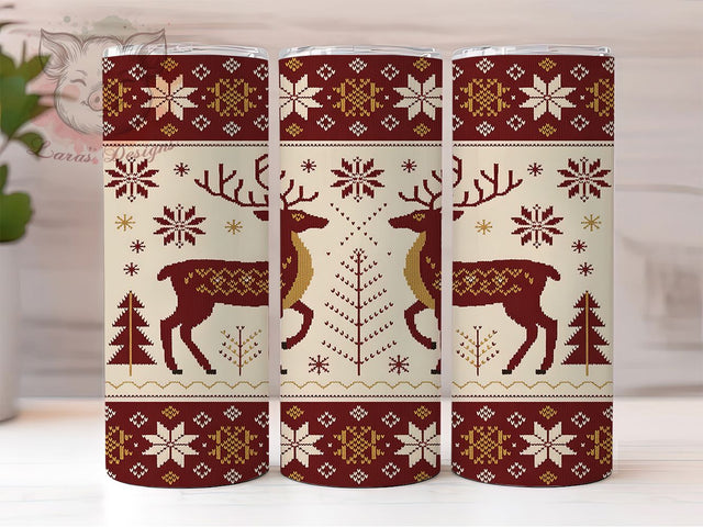 Rustic Knitted Christmas Deer Tumbler, Knitted Christmas Sublimation Design, Winter Holiday Deer Art, 20oz Xmas Tumbler, Whimsical Deer Mug, Stylish Knitted Cup, Cozy Rustic Wrap Sublimation Lara' s Designs 