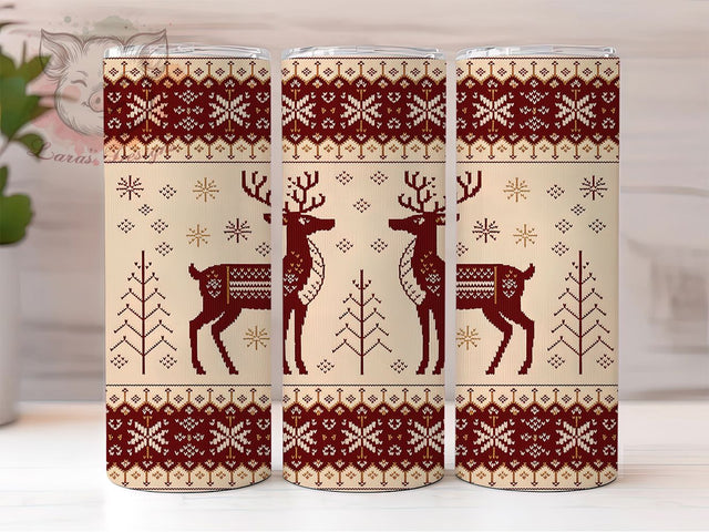 Rustic Knitted Christmas Deer Tumbler, Knitted Christmas Sublimation Design, Winter Holiday Deer Art, 20oz Xmas Tumbler, Whimsical Deer Mug, Stylish Knitted Cup, Cozy Rustic Wrap Sublimation Lara' s Designs 