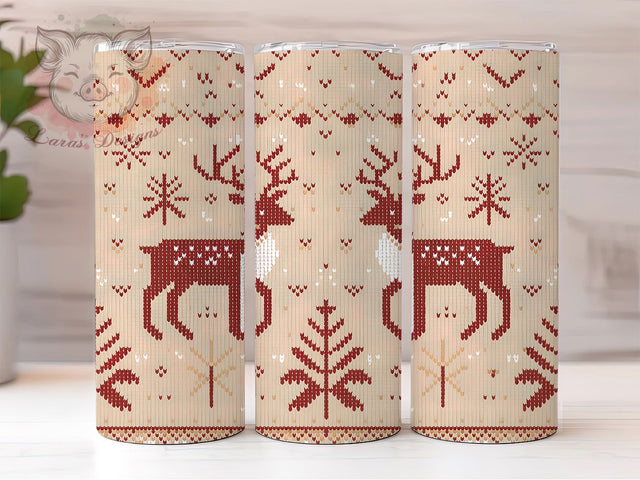 Rustic Knitted Christmas Deer Tumbler, Knitted Christmas Sublimation Design, Winter Holiday Deer Art, 20oz Xmas Tumbler, Whimsical Deer Mug, Stylish Knitted Cup, Cozy Rustic Wrap Sublimation Lara' s Designs 