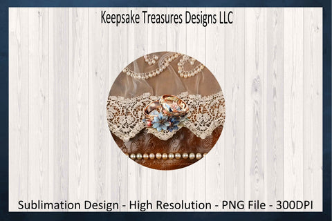 Rustic Lace Cow Hide 11oz Mug Wrap Sublimation PNG, Wedding Ring and Pearls, Round and Square Coaster Template, Digital Download, PNG Print Sublimation Keepsake Treasures Designs LLC. 