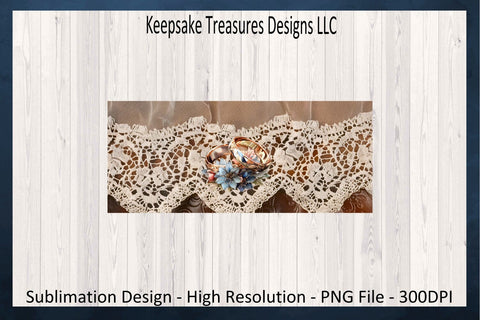 Rustic Lace Cow Hide 11oz Mug Wrap Sublimation PNG, Wedding Ring and Pearls, Round and Square Coaster Template, Digital Download, PNG Print Sublimation Keepsake Treasures Designs LLC. 