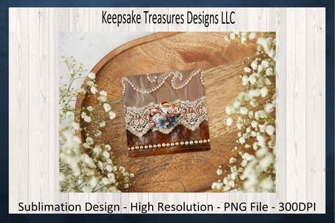 Rustic Lace Cow Hide 11oz Mug Wrap Sublimation PNG, Wedding Ring and Pearls, Round and Square Coaster Template, Digital Download, PNG Print Sublimation Keepsake Treasures Designs LLC. 