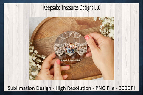 Rustic Lace Cow Hide 11oz Mug Wrap Sublimation PNG, Wedding Ring and Pearls, Round and Square Coaster Template, Digital Download, PNG Print Sublimation Keepsake Treasures Designs LLC. 