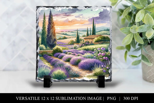 Rustic Lavender Field Illustration 12x12 Print Sublimation BijouBay 