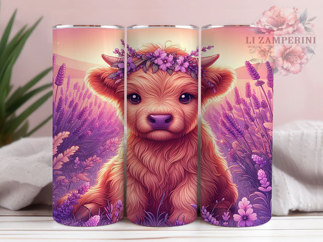 Rustic Lavender Highland Cow Tumbler, Highland Cow Design, Purple Floral Cow, Country Style Cup, Farm Animal Art, Rustic Lavender Design, Farmhouse Cow Tumbler Sublimation Li Zamperini 