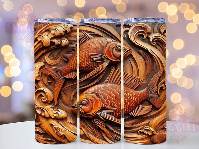 Rustic Leather Fish Tumbler, Tooled Wood Wrap, 20oz Tumbler Sublimation, Rustic Fishing Design, Western Leather Sublimation, Outdoor Angler Tumbler, Country Lodge Wrap Sublimation SvggirlplusArt 