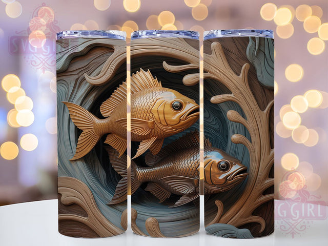 Rustic Leather Fish Tumbler, Tooled Wood Wrap, 20oz Tumbler Sublimation, Rustic Fishing Design, Western Leather Sublimation, Outdoor Angler Tumbler, Country Lodge Wrap Sublimation SvggirlplusArt 