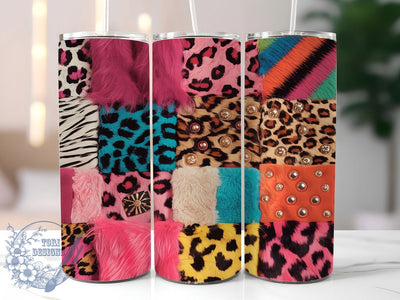 Rustic Leopard Patchwork Tumbler, Patchwork Tumbler, Animal Print Wrap, Rustic Leopard Wrap, Trendy Patchwork Wrap, Sublimation Design, Stylish Gift Idea Sublimation ToriDesigns 