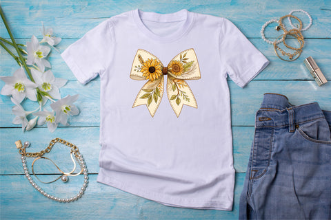 Rustic Linen Boho Sunflower Coquette Bow Clipart, rustic boho bow, sunflower coquette bow, natural bow design, boho sunflower clipart, digital bow design, textured linen bow, sunflower bow art, boho rustic design Sublimation FloridPrintables 