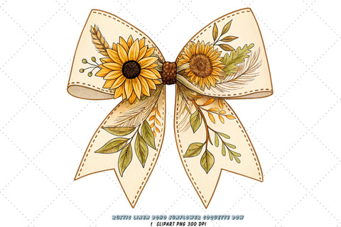 Rustic Linen Boho Sunflower Coquette Bow Clipart, rustic boho bow, sunflower coquette bow, natural bow design, boho sunflower clipart, digital bow design, textured linen bow, sunflower bow art, boho rustic design Sublimation FloridPrintables 
