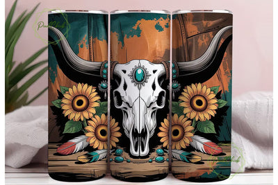 Rustic Longhorn Skull 20oz Tumbler Wrap Sublimation PixelChick 