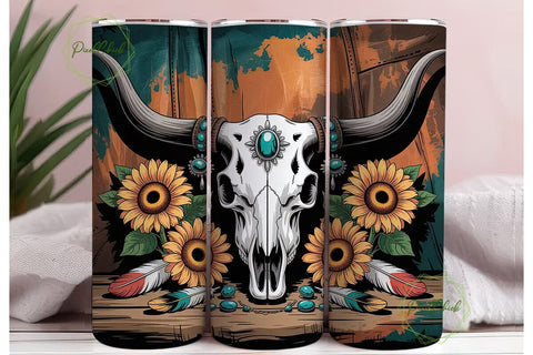 Rustic Longhorn Skull 20oz Tumbler Wrap Sublimation PixelChick 