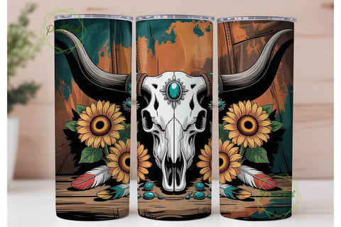 Rustic Longhorn Skull 20oz Tumbler Wrap Sublimation PixelChick 