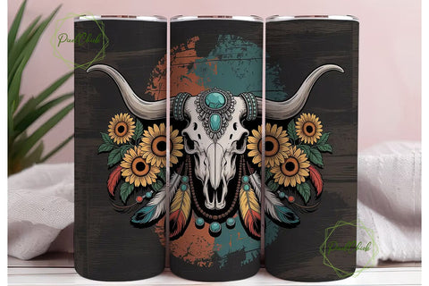 Rustic Longhorn Skull 20oz Tumbler Wrap Sublimation PixelChick 