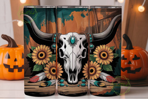 Rustic Longhorn Skull 20oz Tumbler Wrap Sublimation PixelChick 
