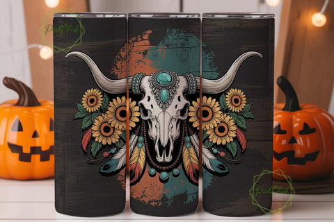 Rustic Longhorn Skull 20oz Tumbler Wrap Sublimation PixelChick 